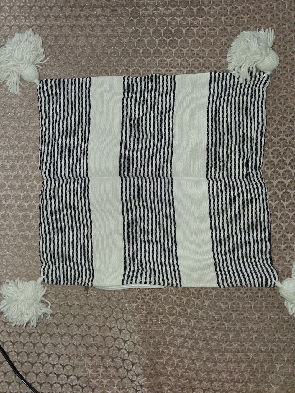 Striped Tassel Accent Throw Pillow Cover - Black & White